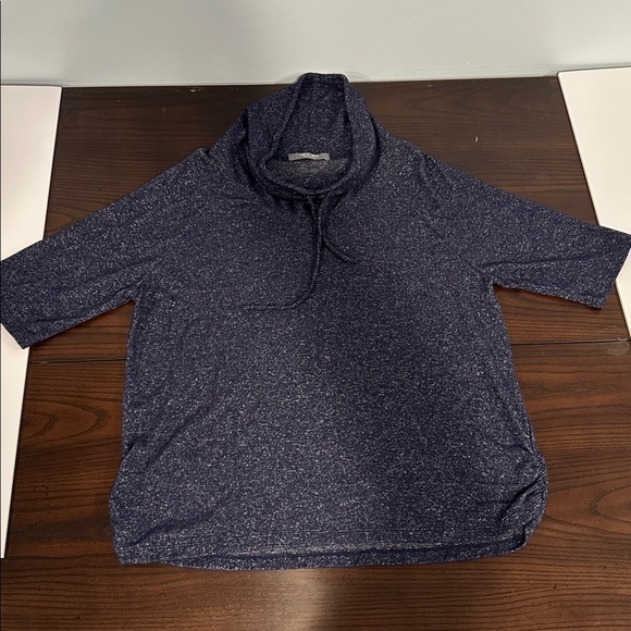 Coin Tops - COIN 1804 Los Angeles Navy Heathered Cowl Neck Top Size XL –Soft Knit 3/4 Sleeve